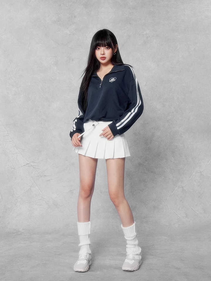 Half zip short sweatshirt & short skirt set/vo1103