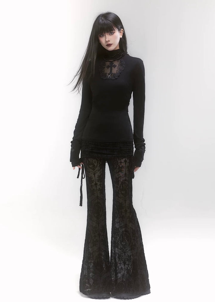 LACE FLARE SEE-THROUGH PANTS / LG1188_e4r