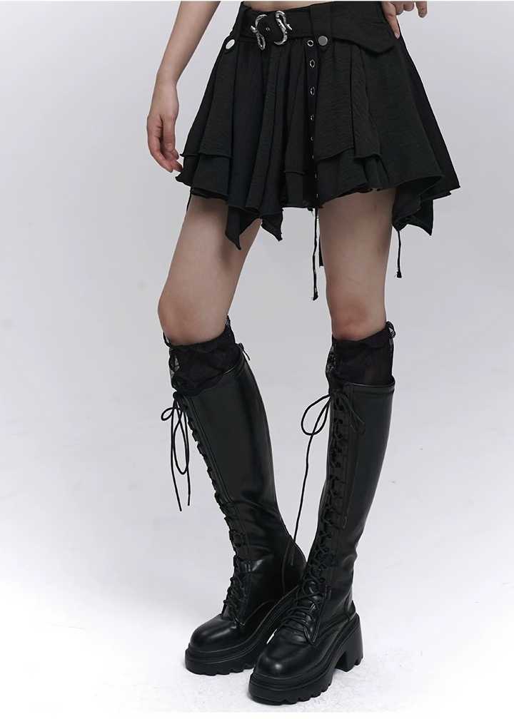 Asymmetric layered belt skirt / lg1271