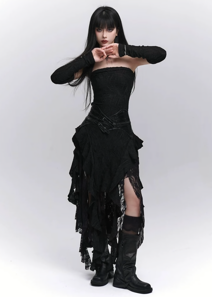 Asymmetrical Lace Gothic Dress / lg1277_e4r