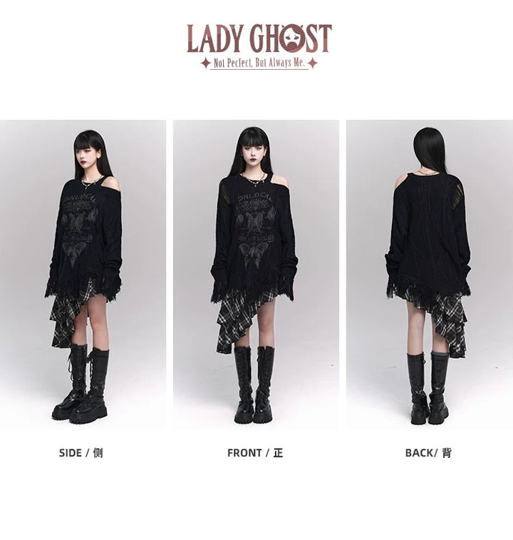butterfly grunge front design fully distressed knit / LG1169
