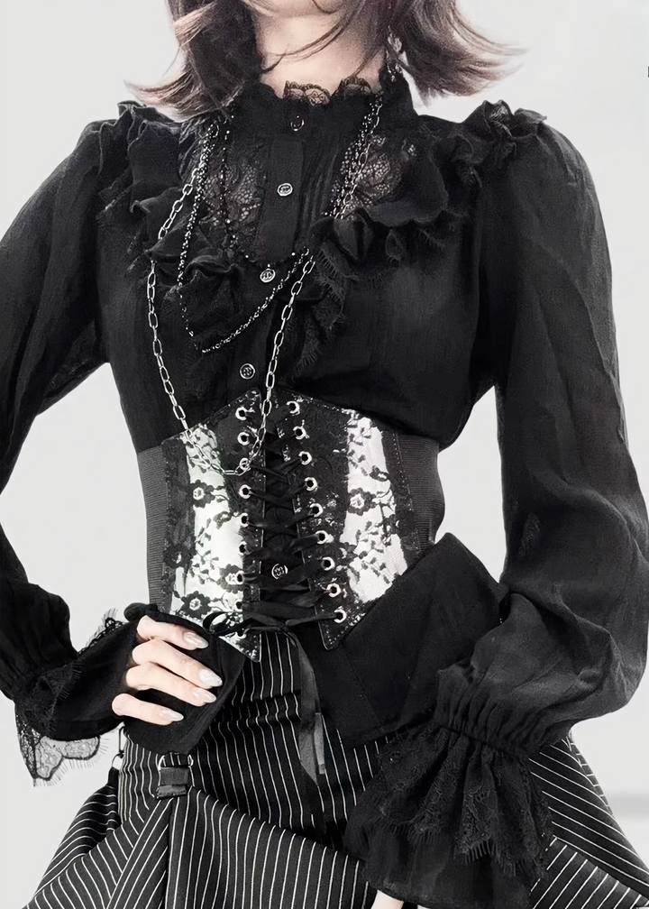 GOTHIC LACE RUFFLE SHIRT / WAIST BELT / LG1738