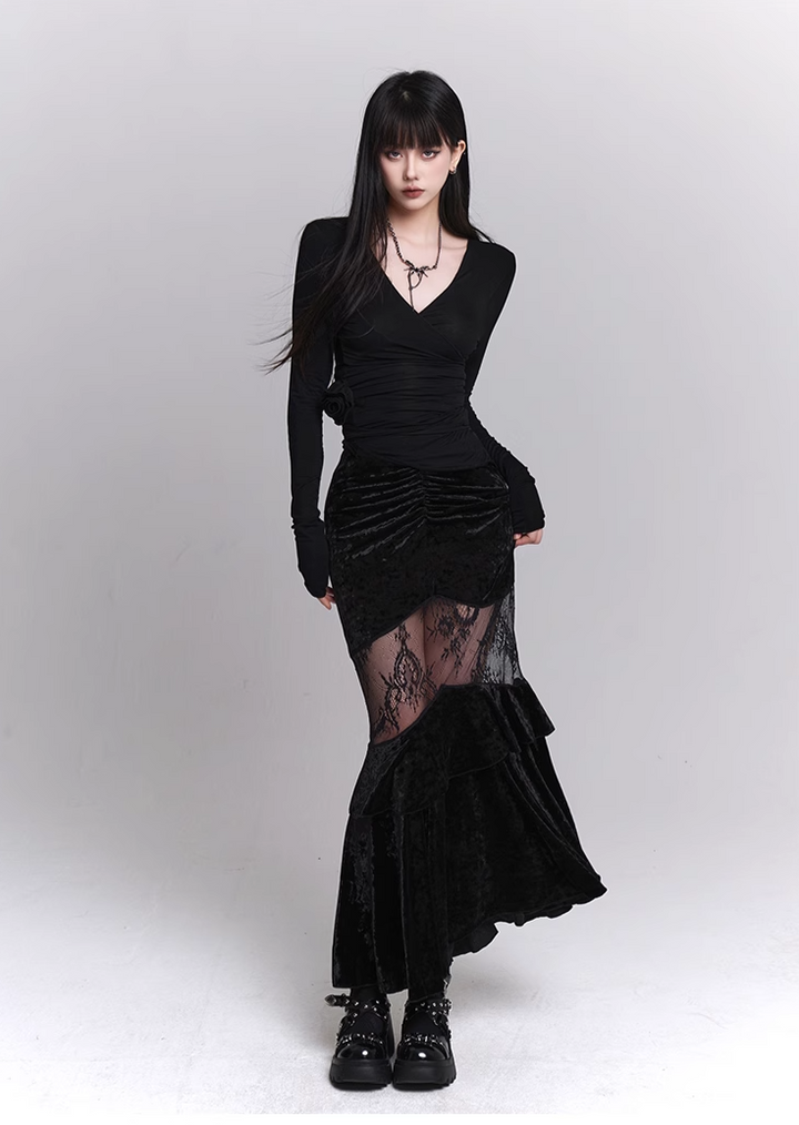 velvet fishtail skirt/lg1120_e4r
