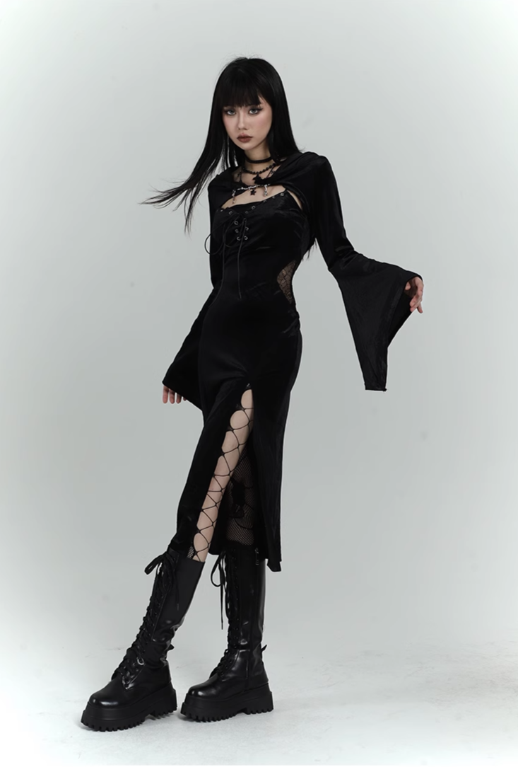 black velvet suspender dress/lg1132