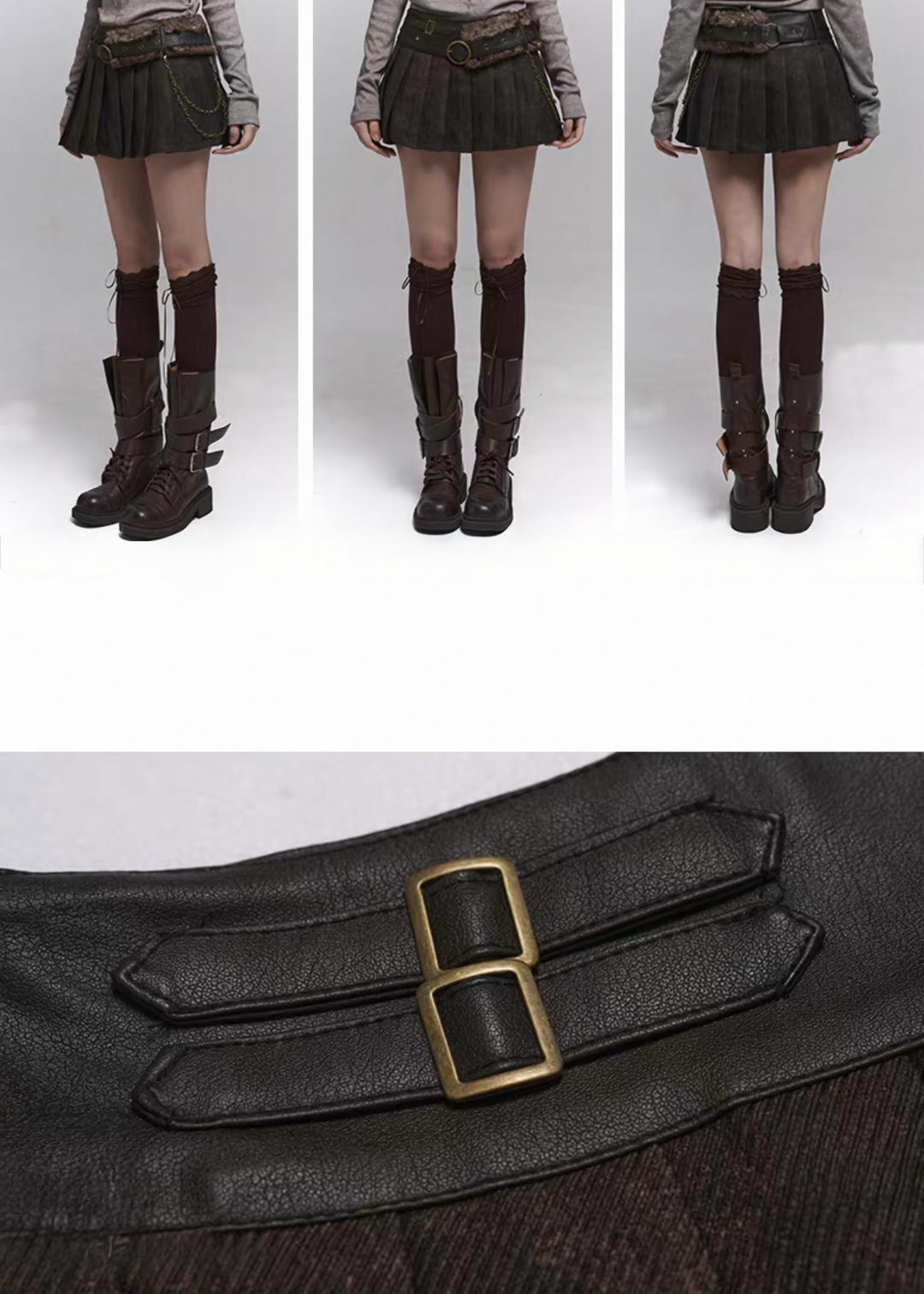 CHAIN BELT PLEATED MINI SKIRT / lg1333