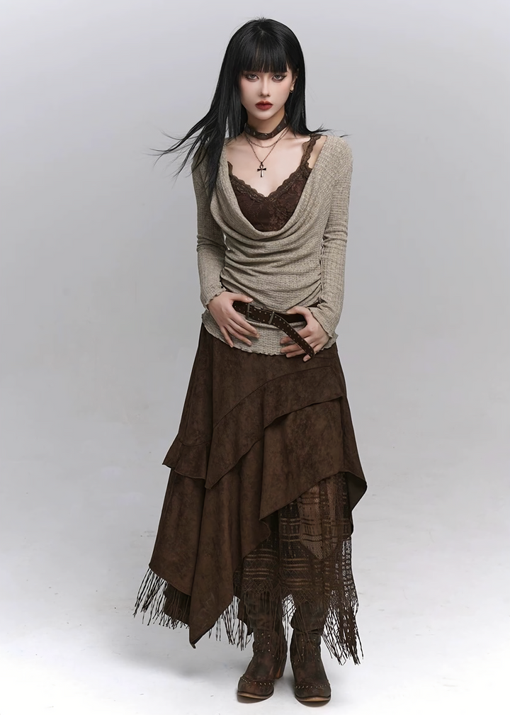 Layered Fringe Long Skirt / lg1373