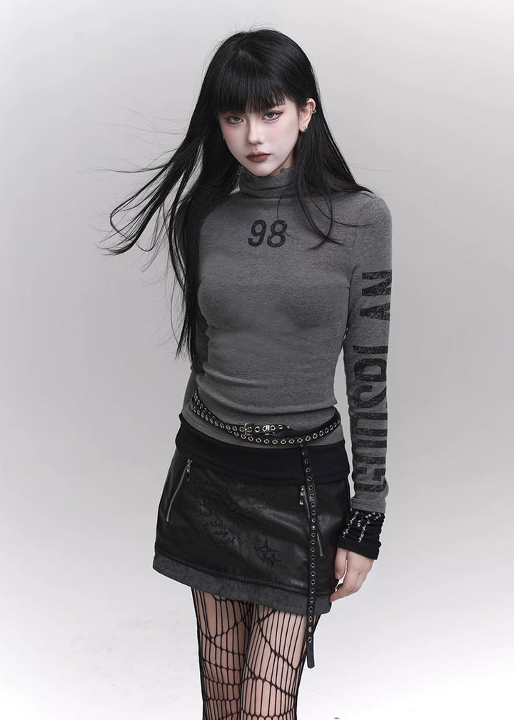 black leather skirt / LG1154 