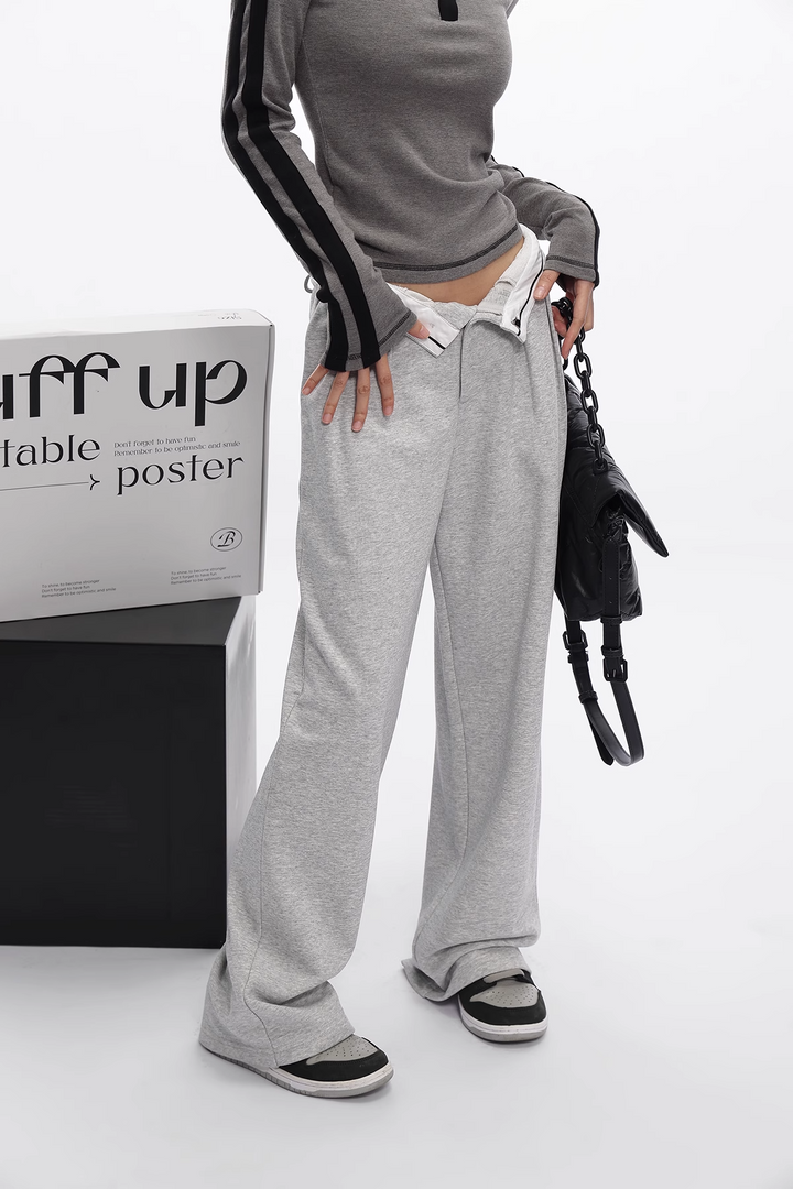 Slim fit double bar stripe long t-shirt/as1109 & flip waist straight sweatpants/as1107 set