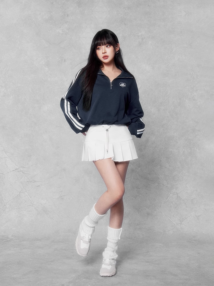 Half zip short sweatshirt & short skirt set/vo1103