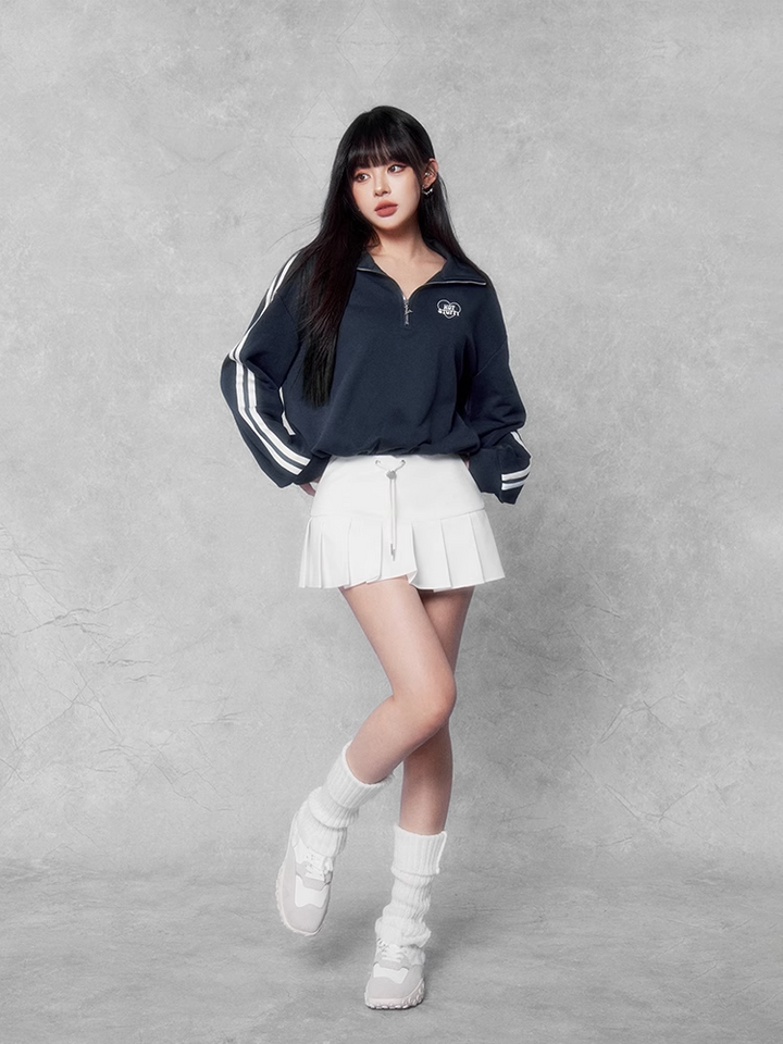 Half zip short sweatshirt & short skirt set/vo1103