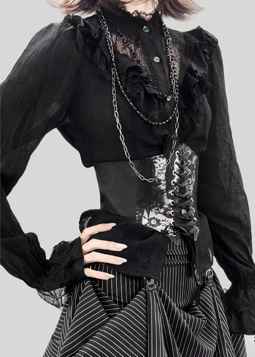 GOTHIC LACE RUFFLE SHIRT / WAIST BELT / LG1738