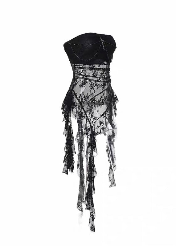 LACE CROSS DRAPE TULLE TOP / LG1587