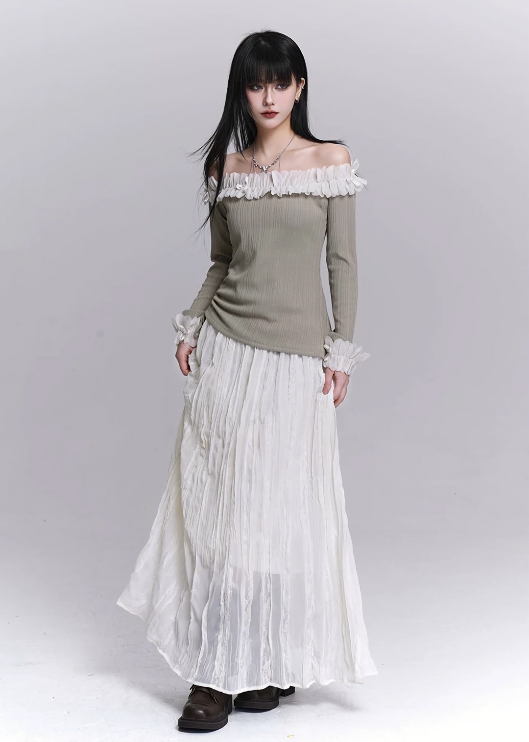 PATCHWORK LACE LONG SKIRT / LG1535