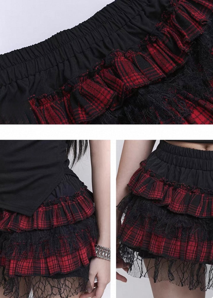 Red Check Frill Skirt  / LG1295_e4r