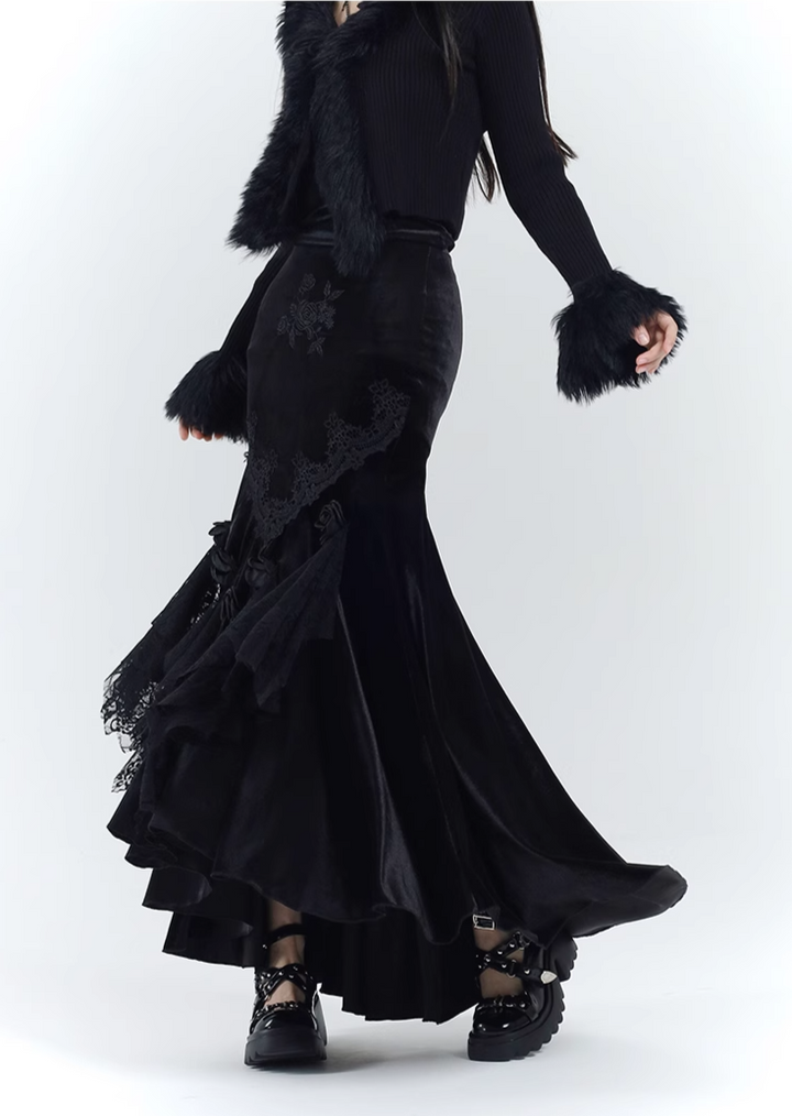 [Same day delivery] black velvet mermaid skirt/lg1126