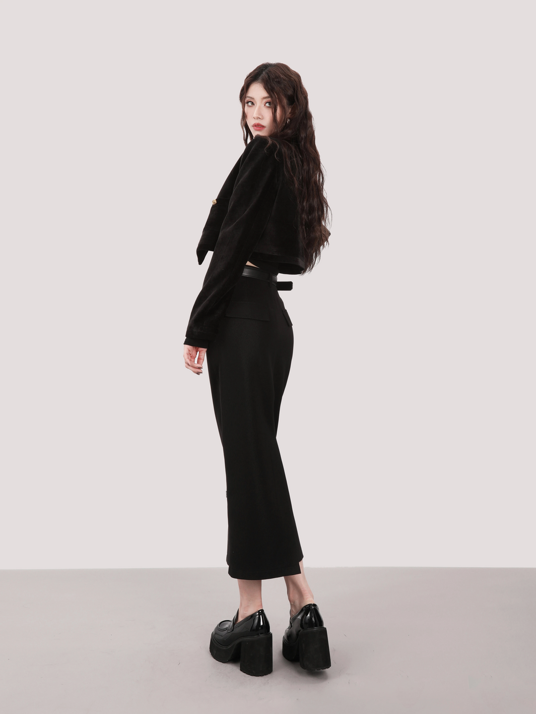 high waist one stop long skirt/mu1107