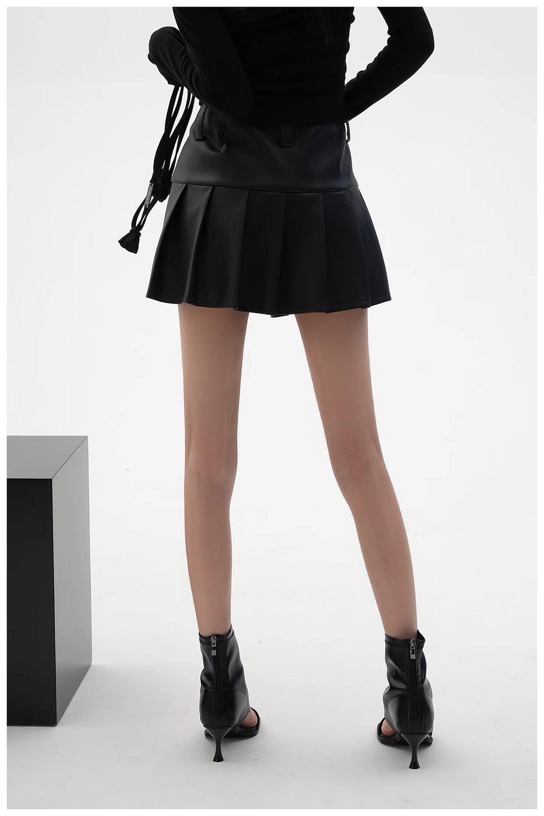 pu leather pleated skirt/sr1103