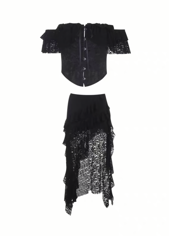 GOTHIC LACE OFF-SHOULDER TOPS &amp; SKIRT / LG1699