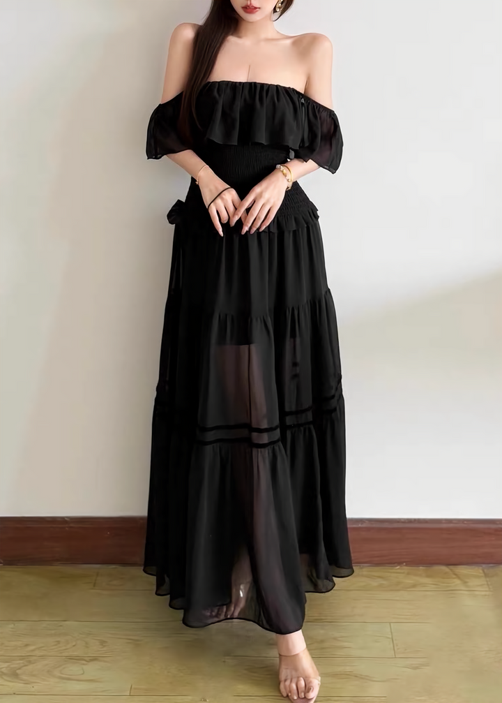 SHEER OFF SHOULDER LONG DRESS / LG1641