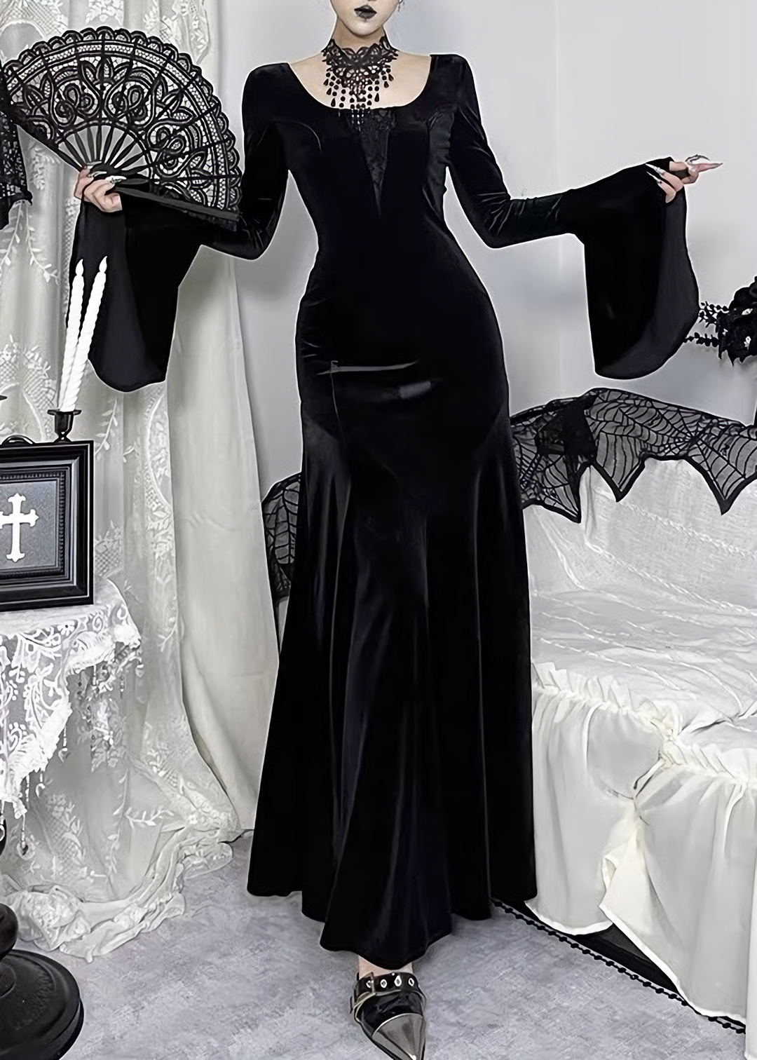 VELVET MERMAID BELL SLEEVE DRESS / LG1709