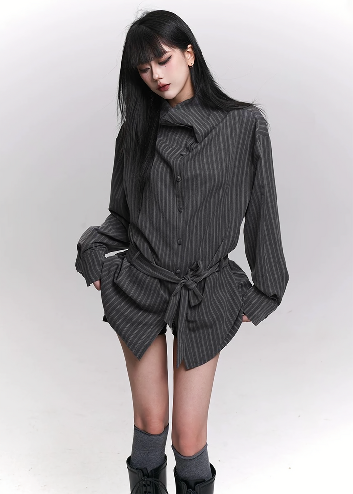 STRIPE HIGH-NECK SHIRT / LG1480