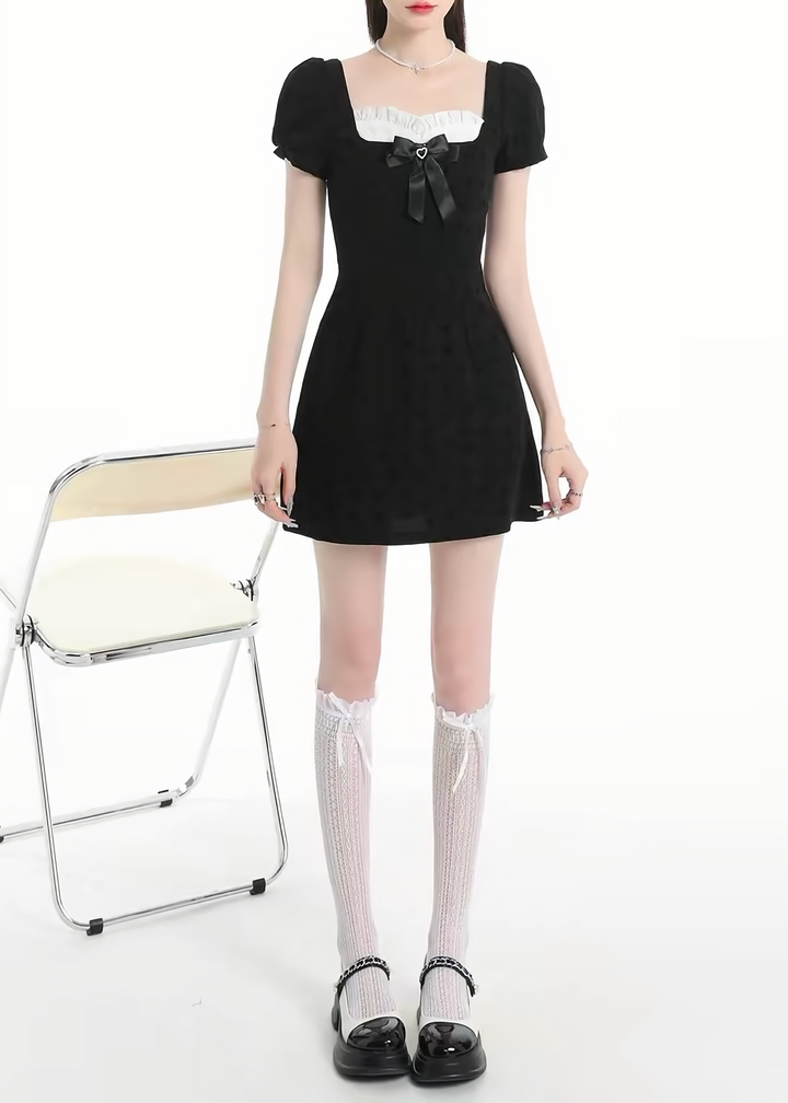 BLACK RIBBON DOLLY MINI DRESS / LG1629