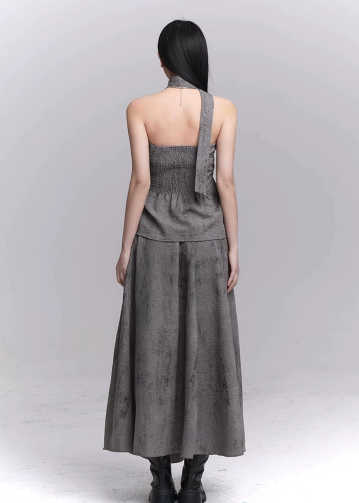 Layered crop top and pleated skirt set / lg1319
