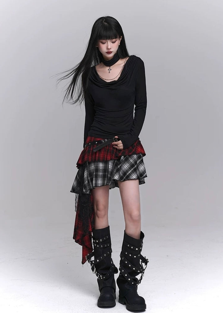 irregular plaid skirt / LG1239