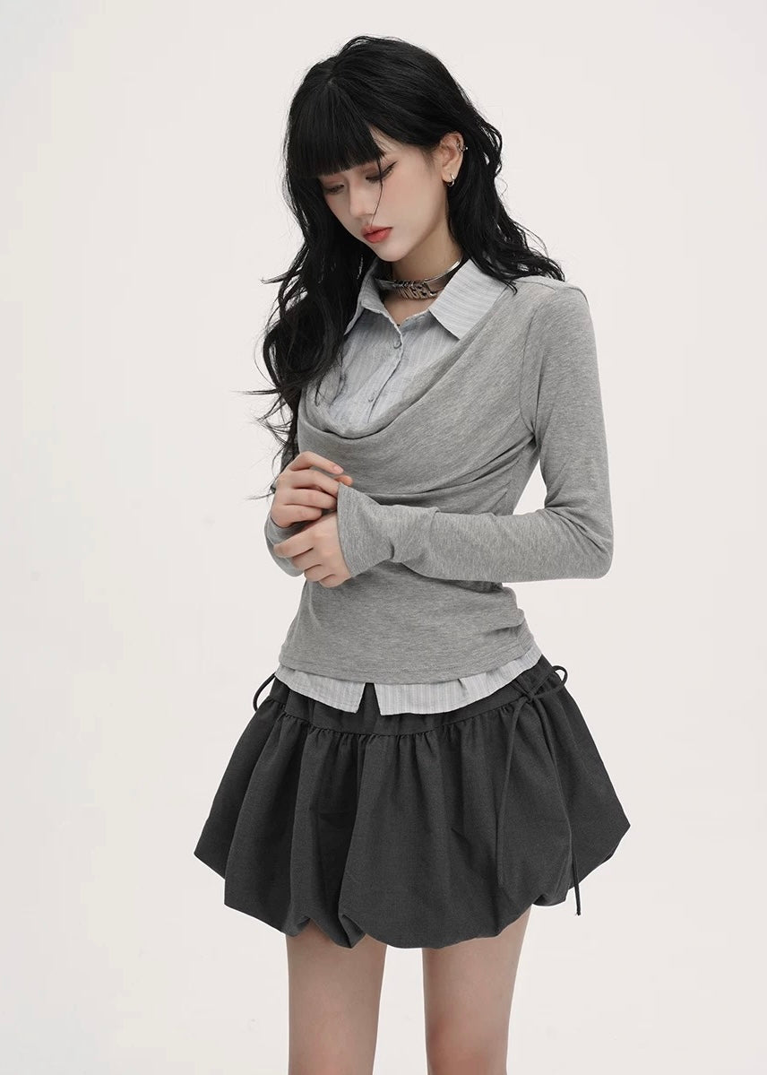 DRAPED COLLAR LAYERED TOP / LG1541