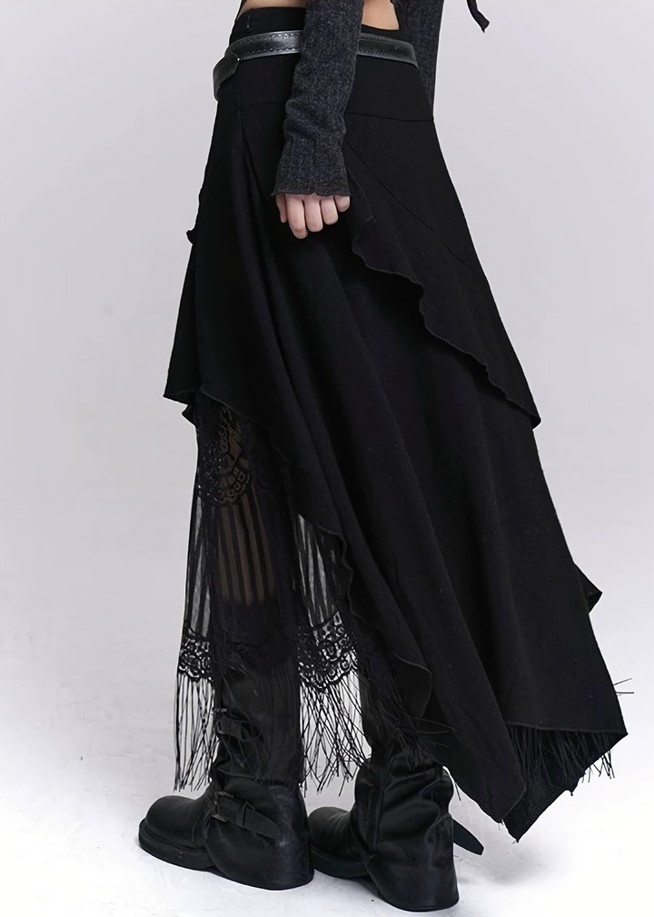 IRREGULAR LAYERED LACE FRINGE SKIRT / LG1526
