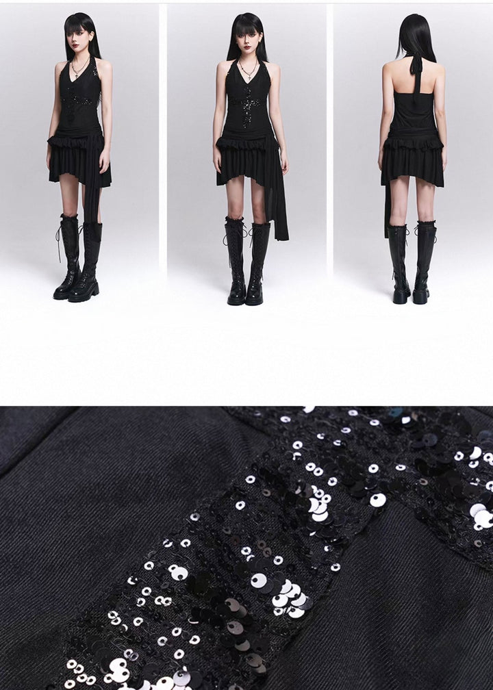 SEQUIN CROSS HALTER TOP / LG1548