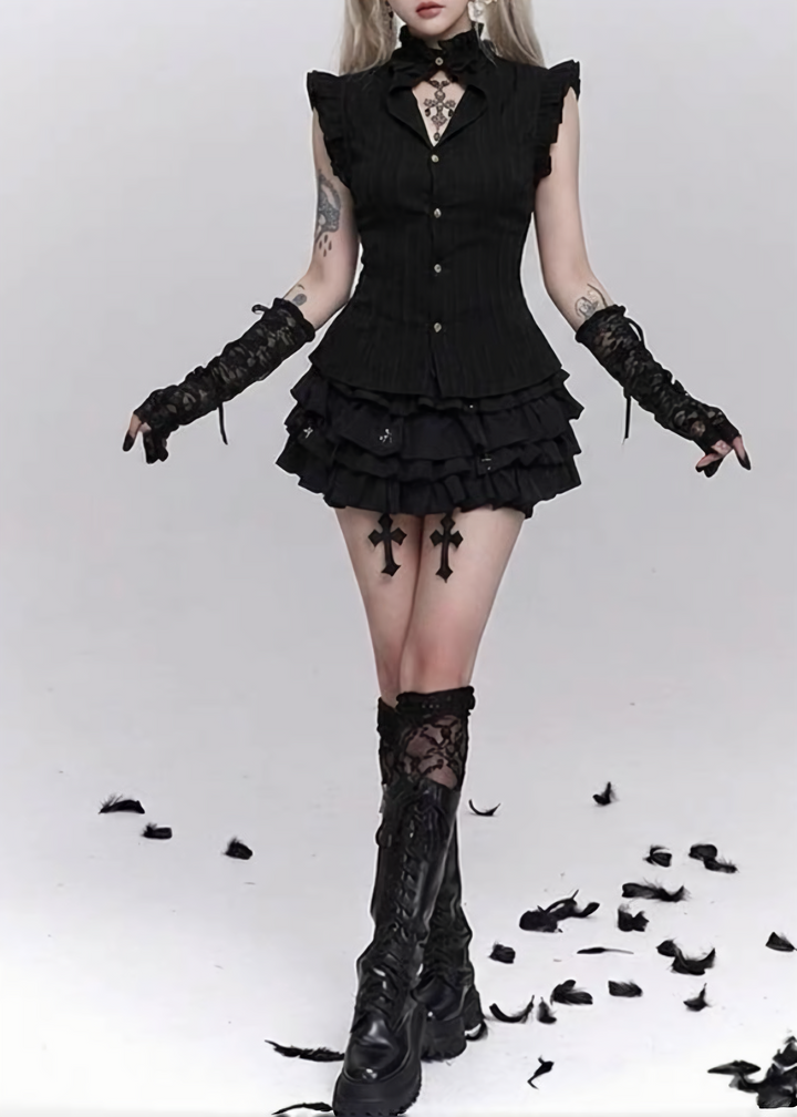 GOTHIC RUFFLE PEPLUM TOPS / LG1666