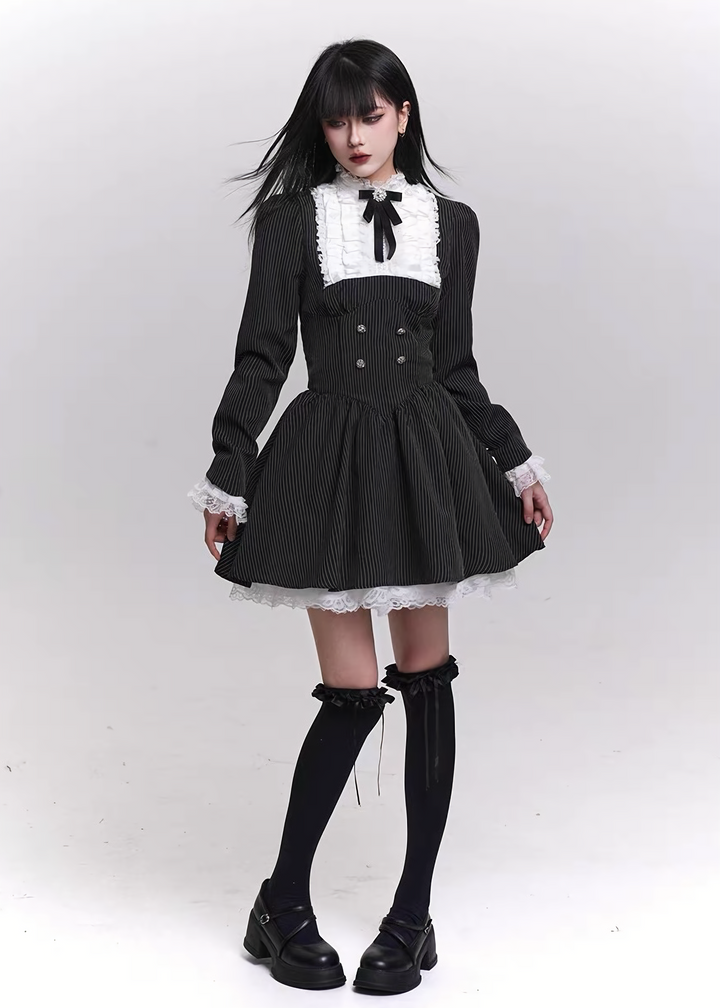 PINSTRIPE FRILL MINI ONE-PIECE / LG1450