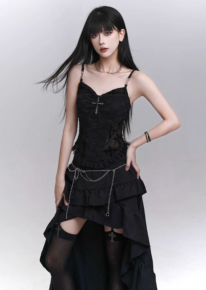 BLACK LACE CROSS CAMISOLE / LG1579