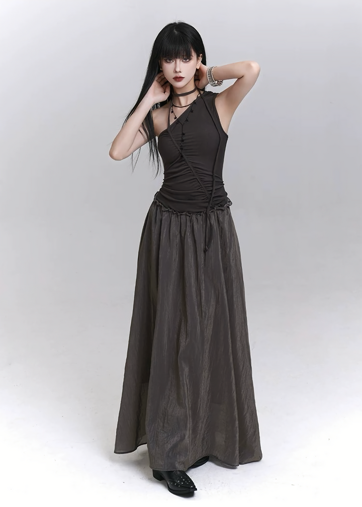 Asymmetrical design x shiny flare dress / lg1313