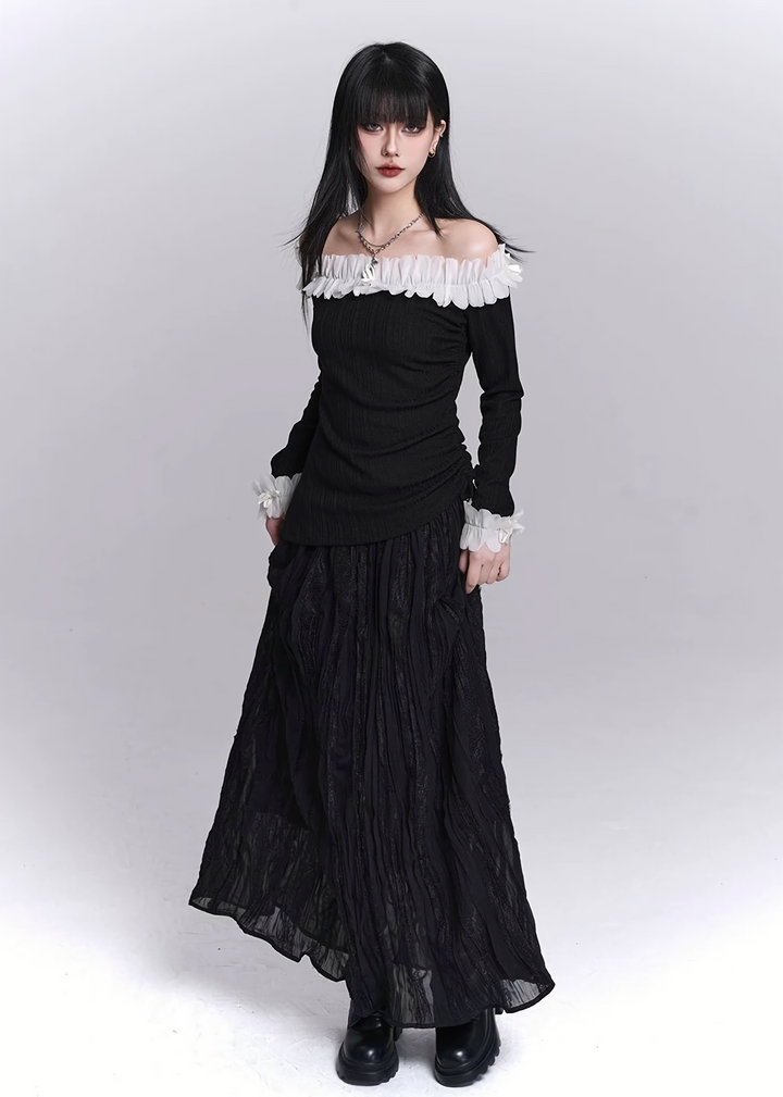 OFF SHOULDER FRILL RIB TOP / LG1534