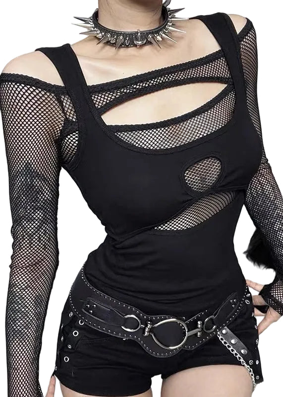DARK OFF-SHOULDER MESH TOP / LG1630