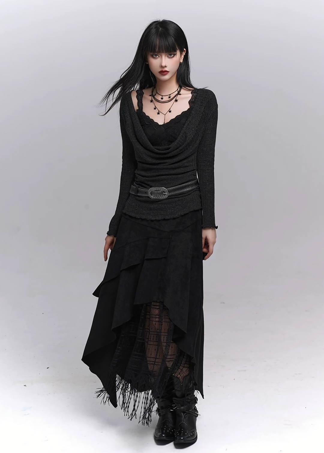 Drape neck x lace inner set top / lg1342