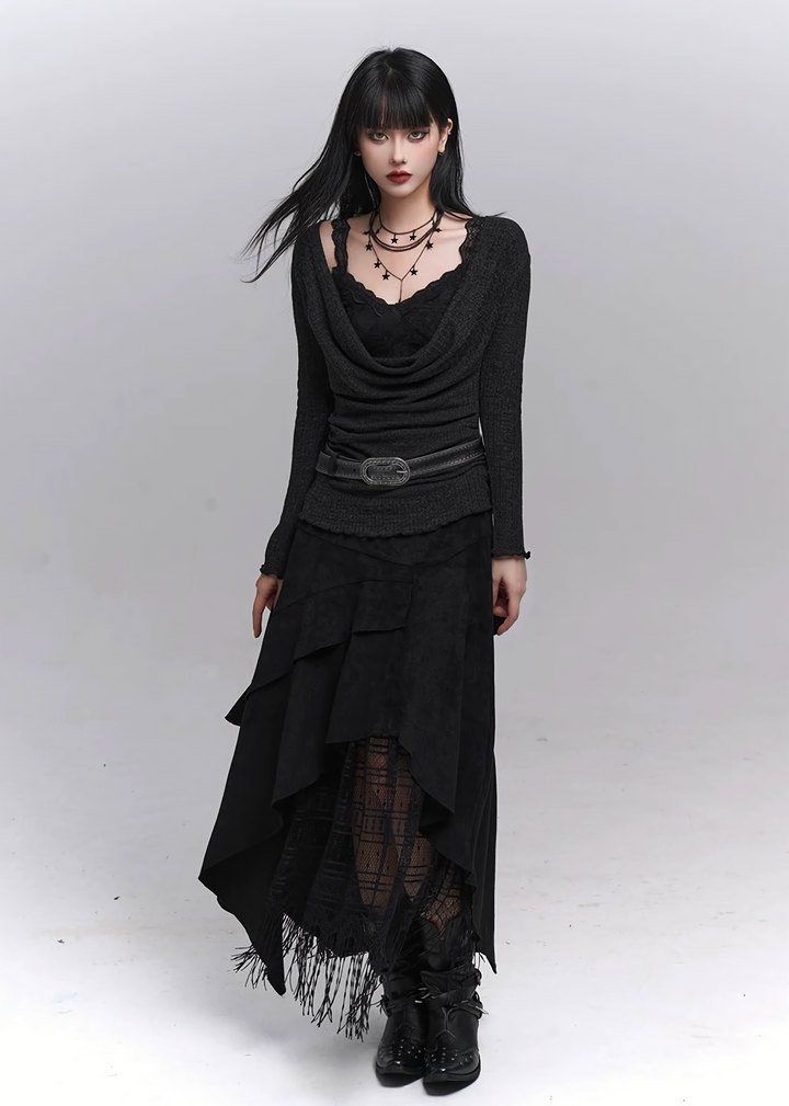 Drape neck x lace inner set top / lg1342