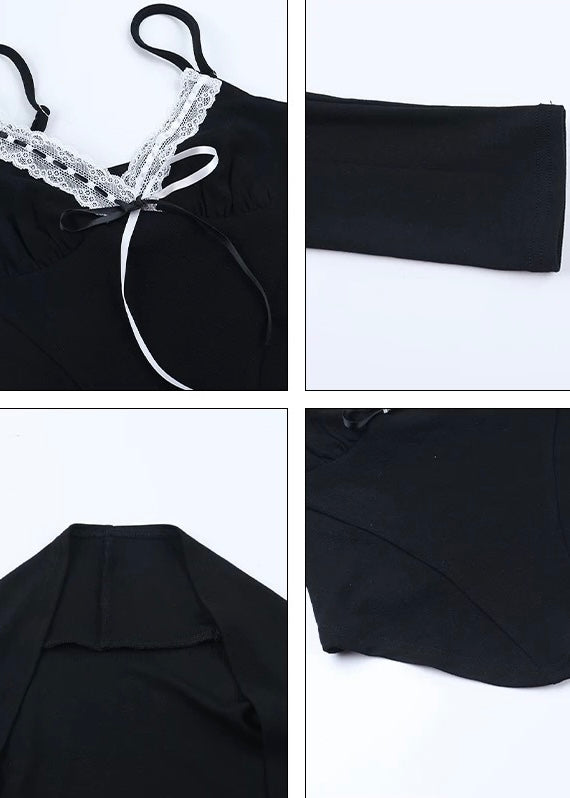 BLACK LACE RIBBON LAYERED TOP / LG1577