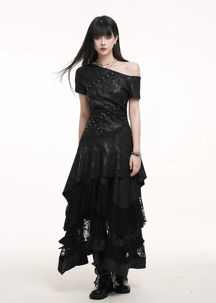 dark chic one shoulder dress set / LG1249 