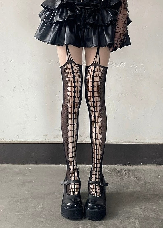 cutout fishnet suspender stockings / Y1103_e4r