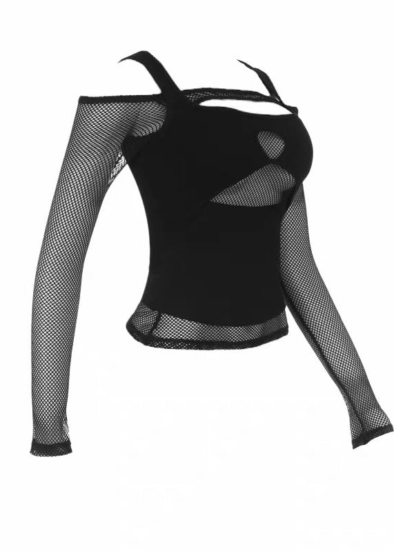DARK OFF-SHOULDER MESH TOP / LG1630