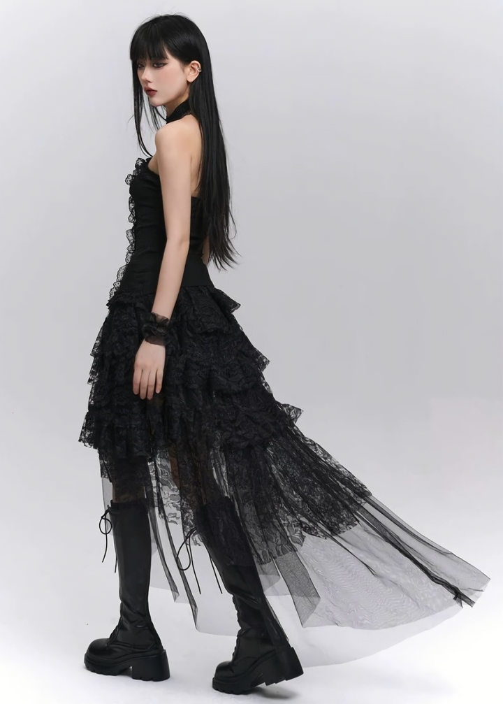 Asymmetrical dark lace skirt / LG1279