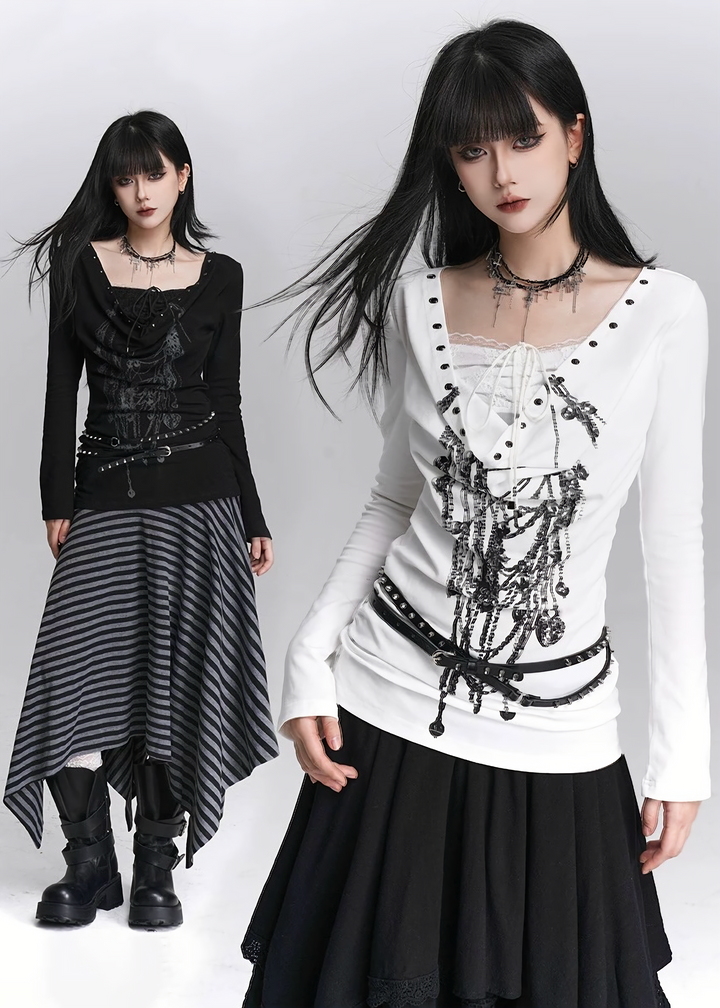 Chain Corset Long Sleeve Top / LG1443