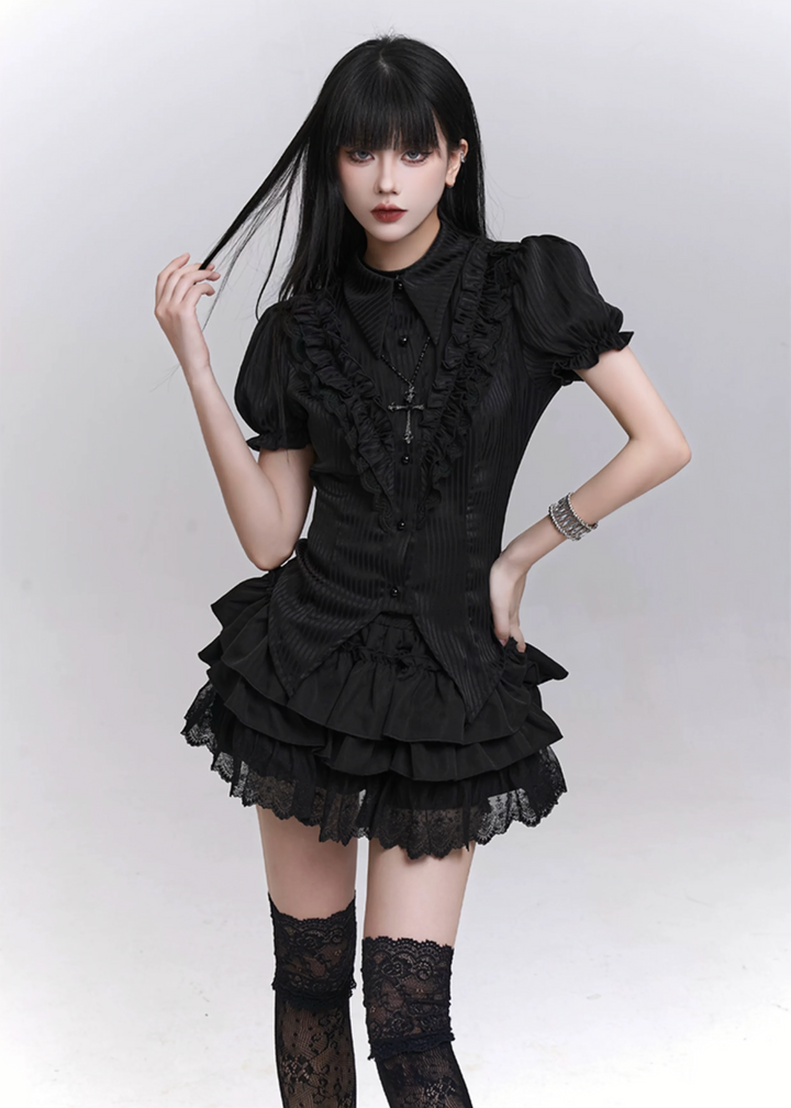 Dark ruffle lace hem skirt / LG1307_e4r