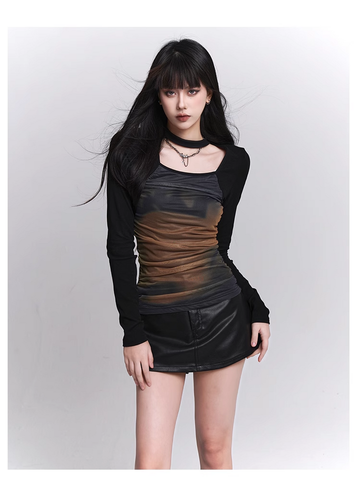 halter neck long t-shirt / LG1107