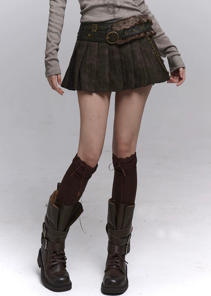 Double belt high-top lace-up boots / v1152