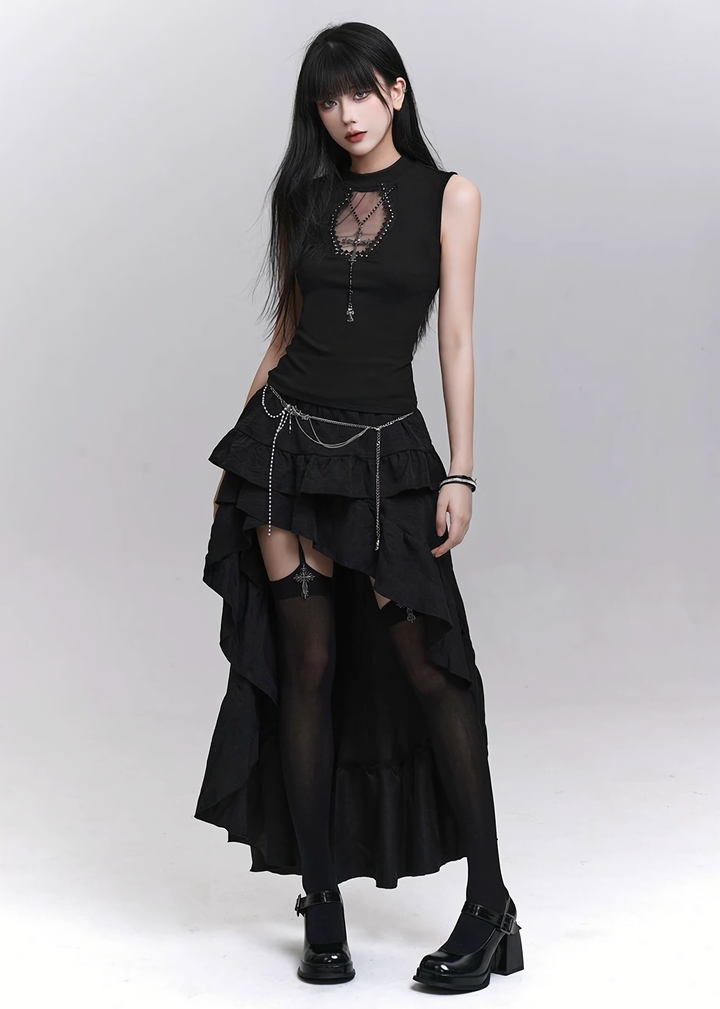 Pearl and cross motif gothic lace camisole / LG1300