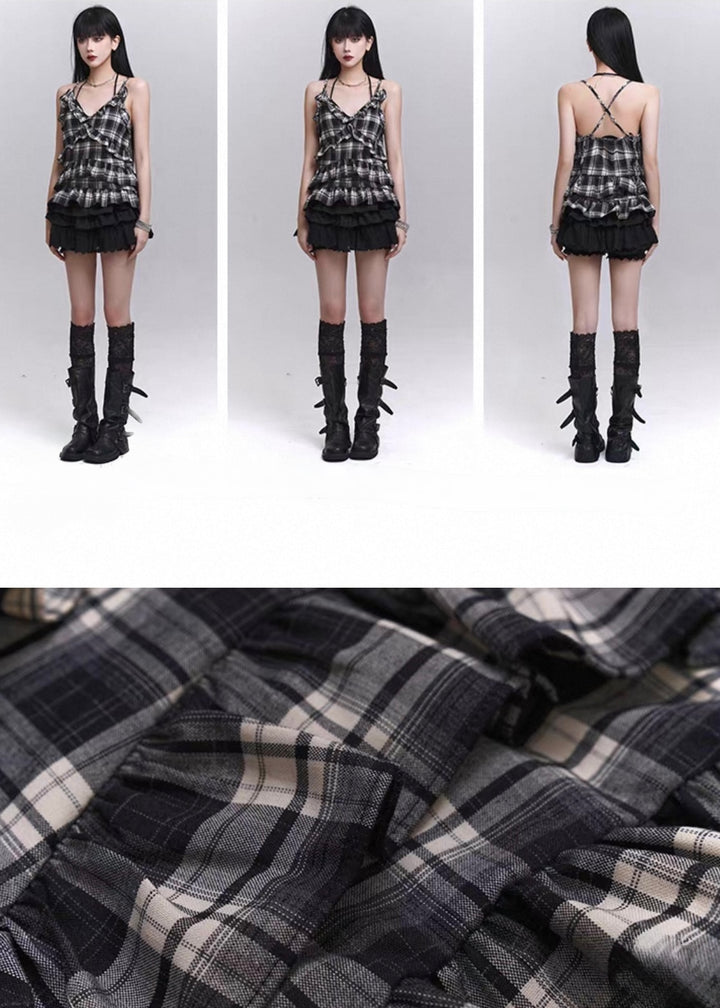 Twisted Check Lace-Up Cami / LG1306 